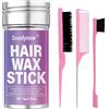 Soodyoow Set Completo 4 Pezzi, Bastoncino di Cera per Capelli da 75g e 3 Pettini Rosa Multifunzione, per Styling Facile e Precino, Domina Capelli Sfibrati e Ribelli, per Code di Cavallo e Chignon