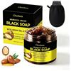 OPEIXSAYKOC Sapone nero esfoliante marocchino 180g, sapone nero marocchino con argan e rosa, scrub corpo marocchino, sapone nero marocchino biologico con guanto esfoliante per la pelle morbida