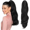 Silk-co Coda Capelli Extension Finta di Cavallo Mossi Onda Larga con Pinza Clip Ponytail 45cm 140g Nero Scuro