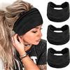 FULZTEY Fasce elastiche per capelli nere da donna, larghe fasce per capelli annodate, in tinta unita, turbante antiscivolo, per yoga, allenamento, grandi bandane in cotone, accessori per capelli