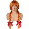 PORSMEER Parrucca Anime da donna, adatta per costume Annabelle con fiocco rosso, parrucca Cosplay arancione 60 cm