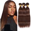 Evaxilc Straight Bundles Human Hair Extension Hair Capelli Tessitura Vero Capelli Double Weft #4 Chocolate Brown Brazilian Remy Virgin Human Hair Weave 3 Bundles Total 300g 16 18 20 Inch