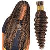 Evaxilc 30 30 Inch Human Hair Extension Deep Wave Bulk Human Braiding Hair for Boho Braids Capelli Umani Unprocessed No Weft Bulk Braiding Hair P4/30 Highlight Brown 2 Bundles Total 100g