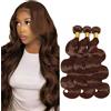 Evaxilc Body Wave Bundles Human Hair Extension Hair Capelli Tessitura Vero Capelli Double Weft #4 Chocolate Brown Brazilian Remy Virgin Human Hair Weave 3 Bundles Total 300g 20 22 24 Inch