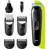 Braun MGK3321 All-in-one Trimmer 3, 6 in 1, tagliacapelli da uomo, per viso, orecchie, naso, 5 accessori, nero/verde