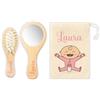 Generico Set Spazzola Neonato Personalizzato con bimba e nome Spazzola Morbida e Specchio Personalizzati con Nome Legno Naturale Idea Regalo Natale Nascita Ser per la Cura del Bambino Bambina