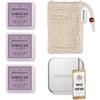 Störtebekker Shaving Accessories Störtebekker Set doccia - Shampoo fisso x 3, sacchetto in sisal + contenitore per sapone in alluminio - Shampoo Bar in set per capelli, viso e corpo, fatto a mano (Lavanda)
