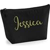 TULLUN Beauty case da donna personalizzabile con nome, iniziali e cuori, con glitter o fiocco, stampa su materiale, glitter dorato, misura L, colore nero