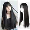 PEKNUX Parrucca Giapponese Femminile Con Capelli Lunghi E Lisci, Frangia D'Aria Lunga E Diritta Nera Naturale