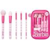 Barbie Set di pennelli per trucco da donna | Frullatori di bellezza con custodia con cerniera in rosa | Pennelli per il viso di bellezza morbida a righe e borsa per il trucco con finestra trasparente