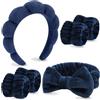 VELSCRUN Fascia per capelli da spa, 6 fasce per la cura della pelle, con papillon in spugna blu scuro, set di braccialetti per capelli, accessori per capelli alla moda per ragazze e donne
