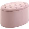 HOMCOM Pouf Contenitore con Coperchio Imbottito e Trapuntato, Poggiapiedi in Velluto Ovale per Salotto e Camera da Letto, Rosa