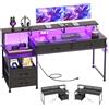 CAIYUN Scrivania per computer con 4 cassetti e prese integrate - Scrivania reversibile per ufficio domestico, tavolo da gioco con supporto per monitor e stampante, luce LED per camera da letto (nero)