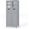COSTWAY Armadio da Terra con 4 Ante, Mobile da Bagno con 2 Ante in Vetro 2 Cassetti e Ripiani Regolabili, Armadio Multifunzionale per Bagno e Soggiorno (Grigio, 60x30x128cm)