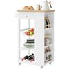 WOLTU Carrello Cucina con Cassetto, Cestino, Portabottiglie e 3 Ripiani Laterali, Mobiletto Salvaspazio con Ruote Girevoli, per Cucina, Sala da Pranzo e Soggiorno, Colore Bambù + Bianco