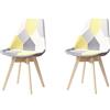 HJhomeheart Set di 2 Sedie da Pranzo in Tessuto Patchwork con Cuscino del Sedile e Gambe in Legno Massello per Sala da Pranzo, Soggiorno, Cucina, ecc. (Giallo Patchwork)