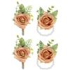 PATIKIL Set di Fiori da Polso e Boutonniere in Rosa, 4 Pezzi Fascia da Polso per Fiori da Sposa Bracciale Band Accessori per Uomo Donna Festa di Laurea Ballo di Fine Anno, caffè