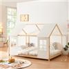 [en.casa] Letto per Cameretta a Forma di Casetta Semiaperta con Finestra e Tettuccio Letto 1 Piazza e Mezza per Bambini Struttura in Legno di Pino 120 x 200 cm Naturale/Bianco