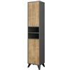 Vicco Mobiletto da bagno Leano, Antracite/quercia di montagna, 38 x 180 cm con 2 porte, adatto per la conservazione di articoli da bagno e asciugamani