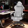 Verdego Sedia Gaming Ergonomica, Sedia da Gaming con Cuscino Lombare Massaggio, Poggiapiedi, Poltrona da Gaming, Cotone, Schienale Regolabile a 90-145°, Regolabile in Altezza, Grigio e bianco