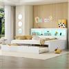 Trdlpyn Divano Letto 90 * 200cm con illuminazione Ambientale Telecomandata e Presa USB, Letto Singolo Estraibile con Vano Portaoggetti sul Comodino, Rete a doghe in Legno Massiccio, Senza Materasso