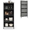 KOMFOTTEU Mobile Dispensa Cucina a 5 Livelli, Mensola Microonde con Anta a Vista, Ruote, Dispositivo Antiribaltamento, Scaffale da Cucina in Ferro per Soggiorno, Sala da Pranzo, 60x32x154cm (Nero)