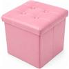 cecaro group Pouf Cubo Contenitore in Ecopelle 38x38 cm - Seduta Imbottita con Baule Salvaspazio - Trapuntato con Bottoni - Vari Colori (Rosa)