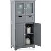 GYMAX Armadietto da Bagno, 60 x 30 x 128 cm, Mobiletto con 1 Armadio a Porte in Vetro Temperato, 2 Cassetti e 1 Armadietto Chiuso, Mobile da Cucina con Ripiano Regolabile (Grigio)