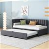 Lcoho Divano letto multifunzionale a forma di L con letto estraibile (90/180 x 200 cm), letto imbottito in tessuto di velluto, design salvaspazio per lettino, letto degli ospiti (grigio scuro)