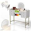 Juskys Toeletta Samira con specchio LED touch, 5 cassetti, molto spazio, design moderno, compatta e facile da pulire per il trucco - Bianco/Oro