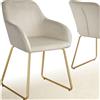 tectake® sedia in velluto per sala da pranzo, poltrona elegante, sedia imbottita con schienale, poltroncina di design, per soggiorno, cucina, ufficio, sedie con gambe in metallo, 1 unità - Crema/Oro