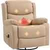 HOMCOM Poltrona Massaggiante Reclinabile Manuale 145° Riscaldante, 8 Punti di Massaggio, Poltrona Relax Girevole con Funzione Dondolo, Poggiapiedi, Telecomando, Tasche Laterali, Pelle PU, Beige