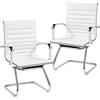 Yaheetech Set 2 Sedie Ufficio Bianche Senza Ruote per Ospiti Visitatori Riunioni Conferenza Ergonomiche in Pelle Sintetica con Schienale e Braccioli Design Cantilever