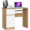 AKORD | Scrivania con Ripiano per Tastiera, Cassetto e Armadietto Sul Lato Sinistro | Scrittoio per Ufficio | Scrivania per Computer PC Laptop | 90x77x50 cm | 30 kg Rovere Artigianale | Bianco