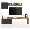 WHOUS Parete Attrezzata CHRONOS per Soggiorno, Mobile Tv Regolabile, Cubo con 1 Anta e Mensola per Salotto in Legno, 180/260x40 cm, Antracite Opaco e Rovere