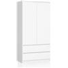 AKORD | Armadio STAR S | 90 cm Due Ante | 2 Cassetti con ripiani e Asta Appendiabiti | Mobiletto Cameretta Camera da Letto | Guardaroba | Pannello in laminato 16 mm | Bianco