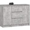 AKORD Cassettiera K100 con 2 Ante e 3 Cassetti | Mobiletti Ingresso Bagno | Armadio Cameretta | Comodino | Design moderno | 35x76x101 cm | Cemento