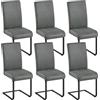 Yaheetech Set 6 Sedie Sala da Pranzo Imbottite Seduta Spessa 10 cm, Sedie Cucina con Schienale Alto, Gambe in Metallo a Forma di U per Uffici, Soggiorni e Salotti, Grigio