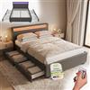 Juskys letto imbottito Lyon da 140x200 cm con similpelle, cassetti, luci LED e rete a doghe - Grigio - Letto singolo