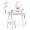 LIFEZEAL Specchiera Trucco Bambina, con 7 LED, 3 Colori di Luci, Postazione Trucco Bambina, con Sgabello Imbottito, Cassetto e Specchio di Corona, Toeletta Trucco per Bimbi 3-7 Anni (bianco)