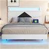 KeepGoon Letto matrimoniale 140 x 190 cm, tavola in legno regolabile, porta USB doppia ricarica + LED, con testiera e rete a doghe, letto imbottito, in velluto