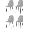 KEKOHOME Set 4 sedie sala da pranzo NUVOLA gambe in acciaio nero opaco, finta pelle grigio chiaro