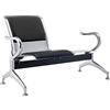 FBasic Panca 2 posti acciaio 125x71x78H argento per sala d'attesa | Con cuscino per sedile e schienale NERO | Panchina con braccioli