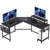 Wohenster Tavolo da gioco con funzione di ricarica,scrivania angolare a forma di L,per ufficio, nero tavolo angolare a forma di L,160x135cm,con supporto per monitor,salvaspazio,facile da montare