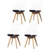 Uderkiny Set di 4 sedie da pranzo, Set di sedie trasparenti di 4, Set di sedie scandinave di 4, Materiale PP ecologico, Cuscino nero