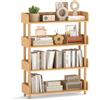COSTWAY Libreria Verticale a 4 Livelli, Scaffale per Libri Aperto con Gambe in Legno di Pino,Protezione dei Bordi e Kit Antiribaltamento, Libreria Scaffale da Terra per Soggiorno e Camera da Letto