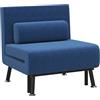 HOMCOM Poltrona Letto Singolo 3 in 1 con Schienale Reclinabile su 5 Livelli, Cuscino Imbottito e Materasso, Divano Letto Singolo Pieghevole per Soggiorno, in Acciaio, Lino, 75x70x75cm, Blu Scuro
