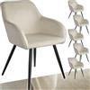 tectake® Set 6 Sedie Sala da Pranzo Effetto Velluto, Sedie Soggiorno con Morbida Imbottitura, Seduta Ergonomica, Poltrone Velluto Versatili, Sedie Design Moderno - Crema/Nero