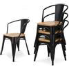 Kosmi - Lot de 4 chaises en métal noir mat Style Industriel Factory avec assise en bois naturel clair, Fauteuils industriels avec accoudoirs