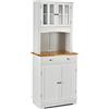 COSTWAY Mobile Dispensa da Cucina, Credenza Alta in Legno con 2 Cassetti e Ripiani Regolabili, Armadio Buffet Cucina con Ante in Vetro, 69 x 41 x 170 cm (Bianco)